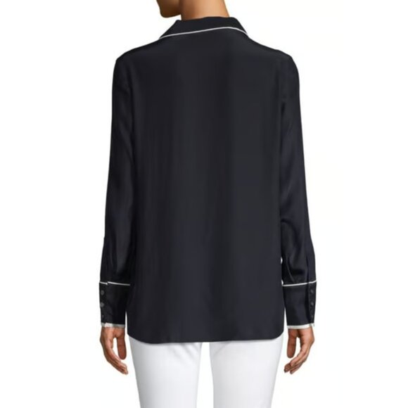 FRAME Black Silk Pajamas Style Lapel Collar Button Up Shirt Large Reg. $285 - Picture 4 of 11